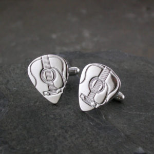 Acoustic Guitar Pick Silver Cufflinks For Guitar Players. Handmade & Hallmarked Sterling Silver Plectrum Pick Cufflinks for Acoustic Guitar Players.