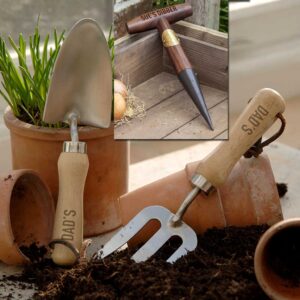 Personalised Garden Fork, Trowel & Dibber Gardeners Tool Set with Personalised Engraving on Fork, Trowel Engraved & Dibber up to 15 Letters. Gardening Tools.