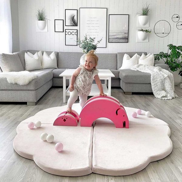 Baby Playmat - Cloud Shaped Foam Playmat In Light Pink for New Born, Babies, Toddlers, Kids, Children, Bed Room & Nursery. Soft & Child Safe. 160 x 160 x 5cm.
