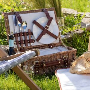 Personalised Picnic Basket - Luxury Two Person & Four Person Picnic Hamper Sets with two engraved Initials. Plates, Bottle opener, Blanket, cooler bag, cutlery & glasses. Available on ShopStreet.ie - Picnic Basket Ireland