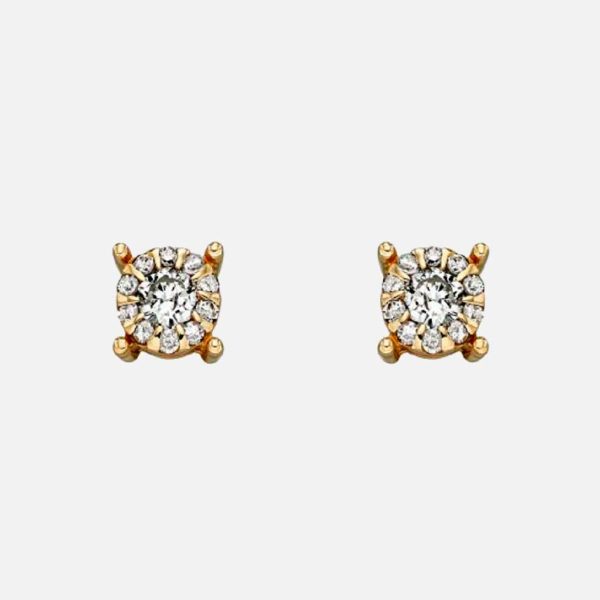 Handmade Diamond Cluster Earrings in personalised gift box. 9ct Yellow Gold Stud Earrings set with 22 Diamonds for Bride, Christmas, Anniversary & Birthday gift