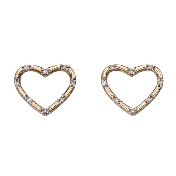 Diamond Heart Earrings in 9ct Yellow Gold With Anti-tarnish Coating in personalised gift box. Diamond Heart Earrings Gift for Bride, Christmas, Anniversary...