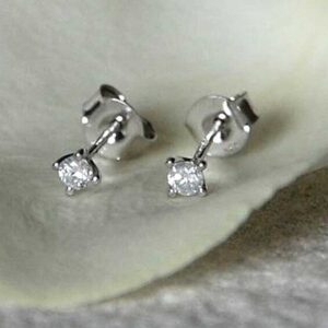 Handmade Solitaire Diamond Stud Earrings in personalised gift box. 9K White Gold Stud Earrings with Prong Set 4mm 0.075ct Diamonds with Min I2 clarity