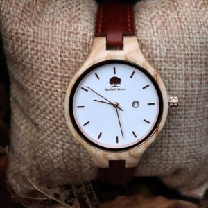 Womans Wood Watch with Free Personalised Engraving. Woman's Ash Watch Handcrafted in Claregalway, Galway, Ireland. Handmade Irish Uaireadóir.