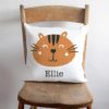 Personalised Child's Cat Cushion with Child's Name Printed below a Smiling Orange Cat Face for Bedroom, Nursery, Boy, Girl, Kids, Grandchild or Grandchildren.
