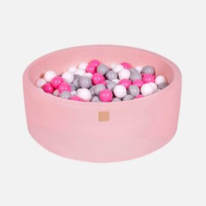 Ball Pit For Kids - Quality Round Velvet Pastel Pink Foam Ball Pit With 200 Balls, Machine Washable Cover with Custom Ball Colours. 90x30cm.