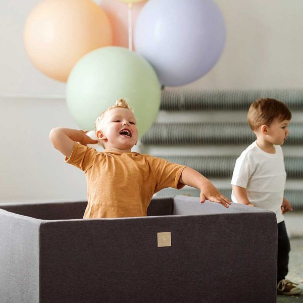 Dark Grey Square Ball Pit For Toddlers - Quality Square Dark Grey Foam Ball Pit with 200 or 300 Balls, Machine Washable Cover & Custom Ball Colours. 90x40cm. ShopStreet.ie - Soft Play Ireland