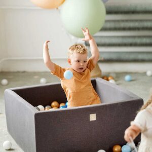 Dark Grey Square Ball Pit For Toddlers - Quality Square Dark Grey Foam Ball Pit with 200 or 300 Balls, Machine Washable Cover & Custom Ball Colours. 90x40cm. ShopStreet.ie - Soft Play Ireland