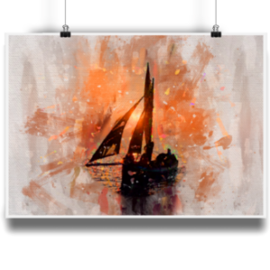 Galway Hooker At Sunset - Wall Art Poster of Galway Hooker at Sunset on Galway Bay. Galway Hookers are Traditional Sailing Boats that sail on Galway Bay, Ireland.