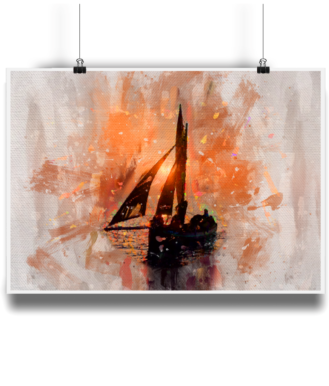 Galway Hooker At Sunset - Wall Art Poster of Galway Hooker at Sunset on Galway Bay. Galway Hookers are Traditional Sailing Boats that sail on Galway Bay, Ireland.