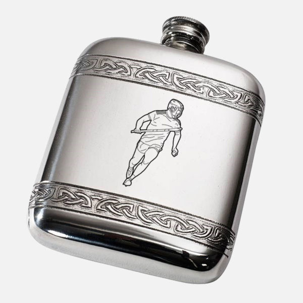 Personalised Hurling Celtic Hip Flask with Initial Monogrammed Lid for GAA Hurlers, Players & Hurling Fans. 4oz Hip Flask Gift, Award or Prize with Gift Wrapping