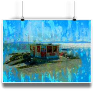 Wall Art Poster of Ice Cream Kiosk, Salthill Prom, Galway on the Shore Of Galway Bay, Ireland. Museum quality A4 or A3 Bamboo Parer Art Print with optional Black Wood Frame. Exclusive To ShopStreet.ie, Ireland