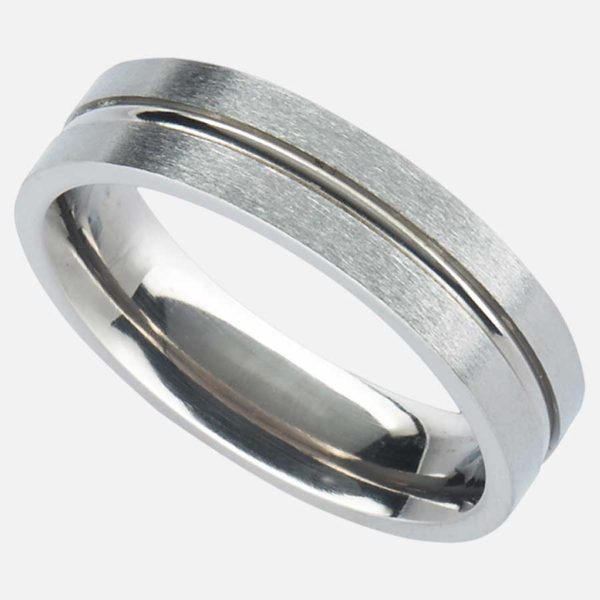 Handmade Men's Satin Finish Titanium Wedding Ring with Central Polished Concave Groove. Made To Order Titanium Wedding Ring with Personalised Engraving.