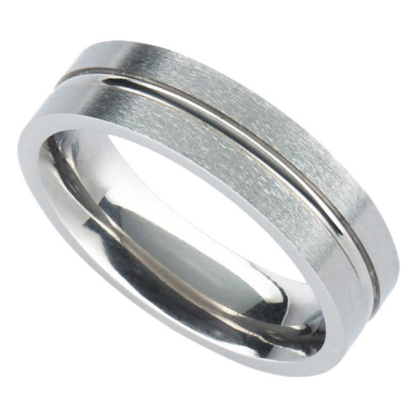 Handmade Men's Satin Finish Titanium Wedding Ring with Central Polished Groove. Made To Order Titanium Wedding Ring with Personalised Engraving.