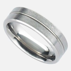 Handmade Men's Titanium Ring with Satin Finish, Polished Central Groove & Bevelled Edge. Made To Order Titanium Wedding Ring with Personalised Engraving
