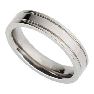 Handmade Men's Titanium Ring with Outer Edge Grooved Design in Polished or Soft Satin Finish. Made To Order Titanium Ring with Personalised Engraving.