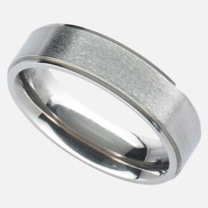 Handmade Men's Titanium Wedding Ring with Polished Stepped Edges in Soft Satin or Polished Finish. Made To Order Titanium Ring with Personalised Engraving