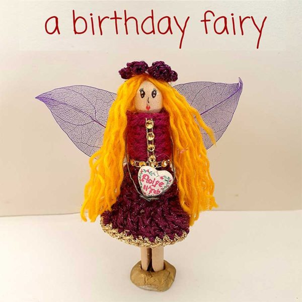Personalised Birthday Fairy. Handmade Custom Birthday Fairy with Personalised Hair, Eye Colour & Personal Text. Handmade by Donegal Fairies, Ireland.