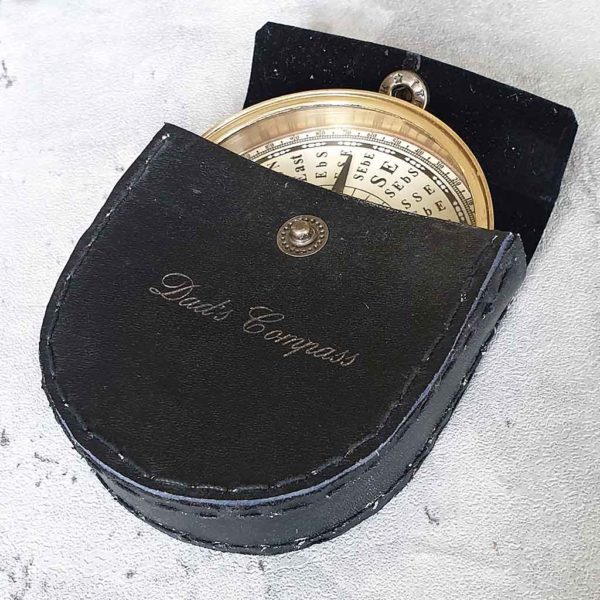 Engraved Brass Compass In Personalised Leather Pouch with Gift Wrapping. Yachtsman, Yachtswoman, Sailor or Traveller Compass Gift with Personalised Engraving. Shipped direct to Ireland.