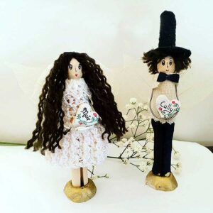 Personalised Bride & Groom Cake Topper. Custom Peg Doll Fairy Wedding Cake Topper with Bride & Groom Name & Hair. Handmade by 