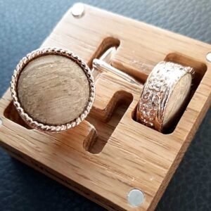 Personalised Irish Cufflinks. Handmade Irish Whiskey Cask Wood Round Cufflinks in Engraved Gift Box. Cufflinks Handcrafted in Galway, Ireland from Whiskey Cask Oak Barrels.