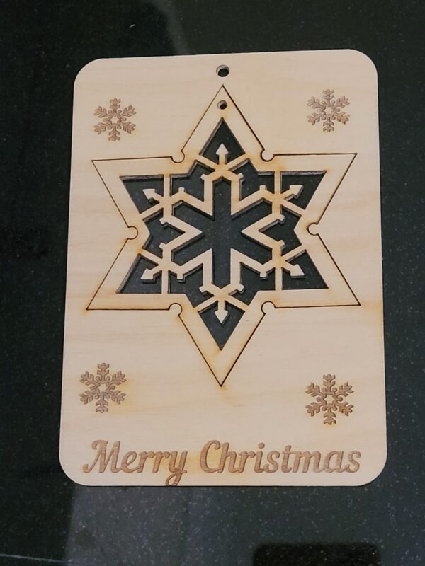 Handmade, Wooden Christmas Card With Simple Toy Christmas Tree Decoration Gift. Laser cut Ecological Plywood wood Xmas Tree Card Gift Ireland.