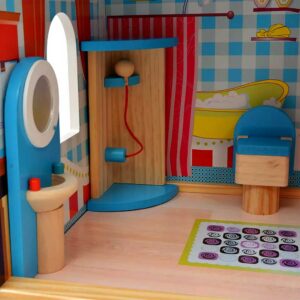 Wooden Dolls House Ireland - Three Floor / Storey Childs Toy Doll's House with Living, Kitchen & Dining Rooms, Bathroom, Bedroom & 18 Piece Furniture Set. 60x30x90cm