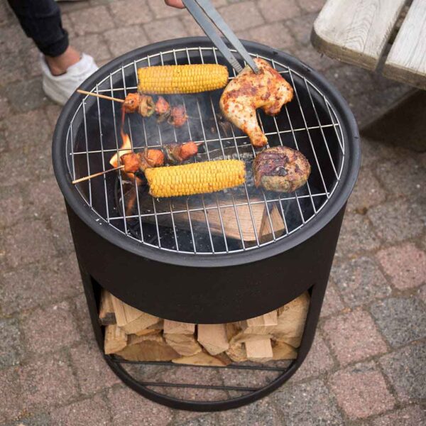 Fire Pit BBQ Ireland - Fire Pit Barrel, Wood-Fired Barbecue & Log Wood Storage for Patio & Garden. Black Steel Firepit, BBQ & Wood Storage Delivered in Ireland