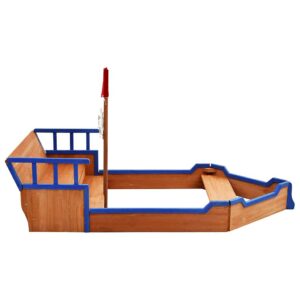 Sandpit - Pirate Ship Sandpit, Outdoor Wooden Sand Pit Kids Garden Play Equipment. Pirate ship design, flag pole & ships helm steering wheel, Ireland.