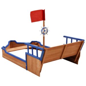 Sandpit - Pirate Ship Sandpit, Outdoor Wooden Sand Pit Kids Garden Play Equipment. Pirate ship design, flag pole & ships helm steering wheel, Ireland.