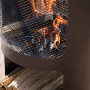 Black Fire Pit - Fire Pit with Log Wood Storage for Patio & Garden. Two In One Matt Black Power Coated Steel Firepit & Wood Storage Delivered, Ireland.