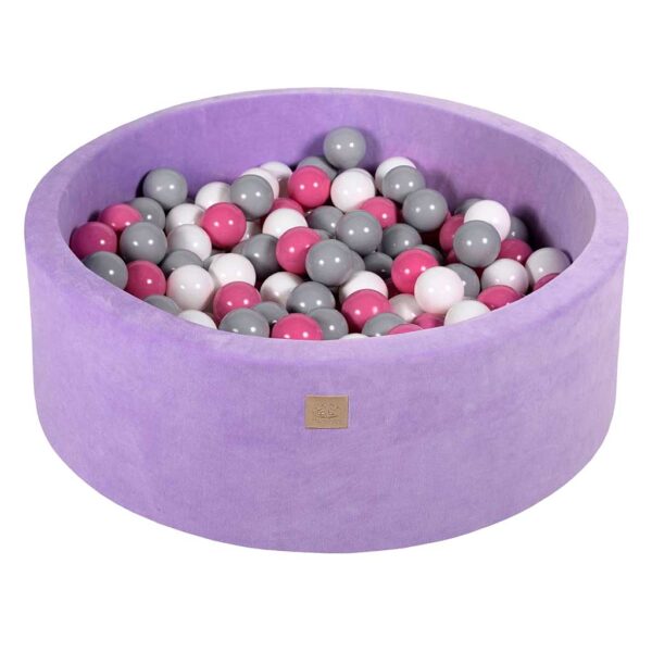 Violet Ball Pit with Violet Velvet Cover & 200 or 250 Balls For Kids - Round Velvet Foam Ball Pit With 200 Balls, Washable Cover & Custom Ball Colours. 90x30cm.