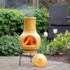 Yellow Chiminea Delivered Ireland - Yellow Clay Chiminea with Lid & Poker for Patio, Deck & Garden delivered to All Locations in Republic Of Ireland.