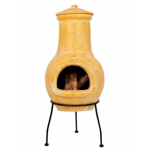 Yellow Chiminea Delivered Ireland - Yellow Clay Chiminea with Lid & Poker for Patio, Deck & Garden delivered to All Locations in Republic Of Ireland.