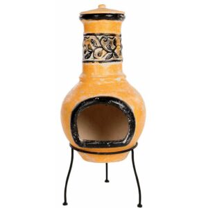 Yellow & Black Chiminea Delivered Ireland - Yellow & Black Clay Chiminea, Lid & Poker for Patio & Garden delivered to All Locations in Republic Of Ireland.