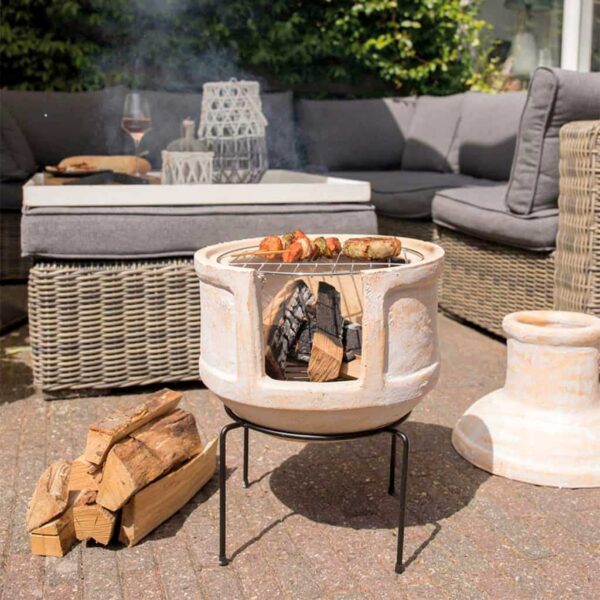Chiminea & BBQ Grill Delivered Ireland - Handmade Clay Chiminea & BBQ Grill, Lid & Poker for Patio & Garden delivered to All Locations in Republic Of Ireland