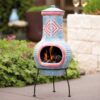 Blue & Red Chiminea Delivered Ireland - Blue & Red Clay Chiminea, Lid & Poker for Patio & Garden delivered to All Locations in Republic Of Ireland.