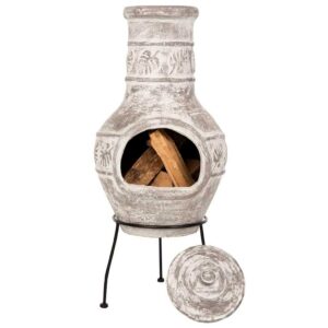 Grey Chiminea Delivered Ireland - Handmade Grey Clay Chiminea, Lid & Poker for Patio & Garden delivered to All Locations in Republic Of Ireland