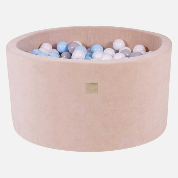 Ecru Ball Pool For Kids Ireland - Quality Round Ecru Velvet Foam Ball Pool With 200 or 250 Balls, Cleanable Cover & Custom Ball Colours. 90x40cm. Delivered Ireland.