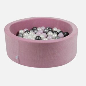 Ball Pit with Rose Pink Velvet Cover & 200 Balls For Kids - Round Soft Velvet Foam Ball Pit With 200 Balls, Washable Cover & Custom Ball Colours. 90x30cm.