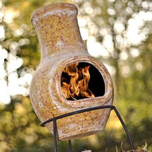 Yellow Chiminea Delivered Ireland - Yellow Clay Chiminea with Lid & Stand for Patio, Deck & Garden delivered to All Locations in Republic Of Ireland.