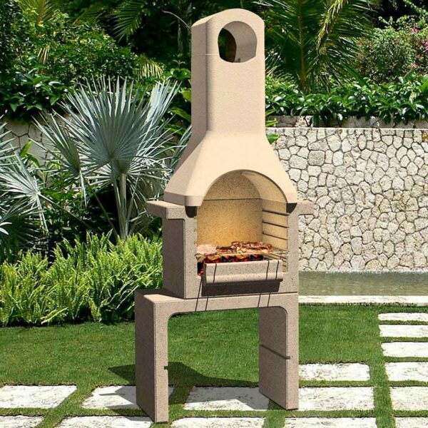 Charcoal BBQ Delivered Ireland - Architectural Concrete Barbecue Stand with Chimney &, Side Table & 4 Grill Settings delivered in Republic Of Ireland