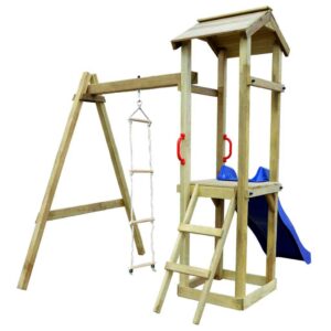 Kids Garden Playhouse Set With Slide, Climbing Ladders & Sand Pit. Outdoor Wooden Garden Play House Treated Pine for Children. Delivered Ireland.