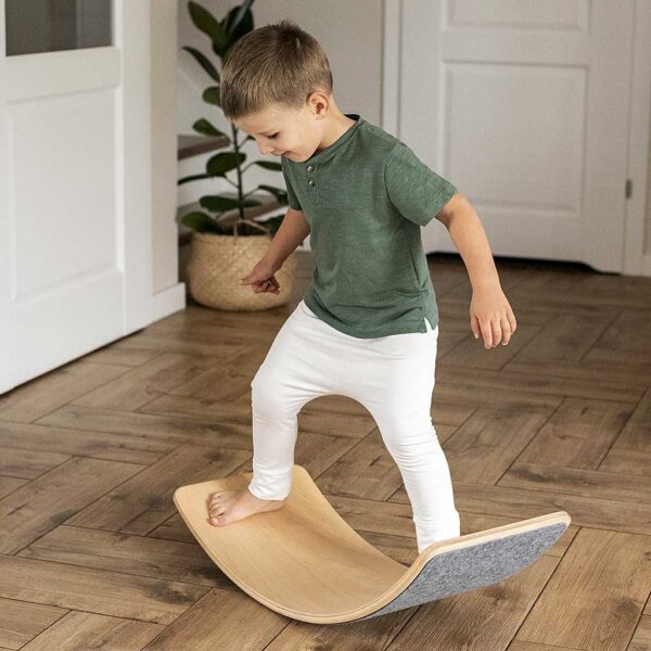 Balance Board For Kids with Grey Felt. Toddlers Handmade Wooden Balance Board for Bedroom, Nursery, Playroom, Creche, Child Care & Montessori delivered Ireland.