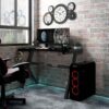 Gamer Desk - Black Gaming Desk with Adjustable Colour LED plus Headphone Rack, Controller Rack & Cup Holder. 110 x 60 x 75 with stable Y shape leg design