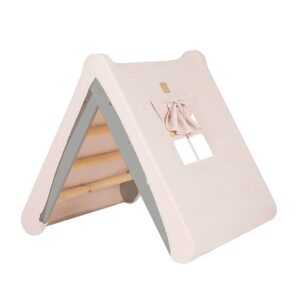 Grey Climbing Triangle House Ladder for Kids. Handmade Pikler Montessori Childs Climbing Ladder for Playroom, Bedroom, Creche, Child Care & Pre-School, with Pink House cover, Ireland.