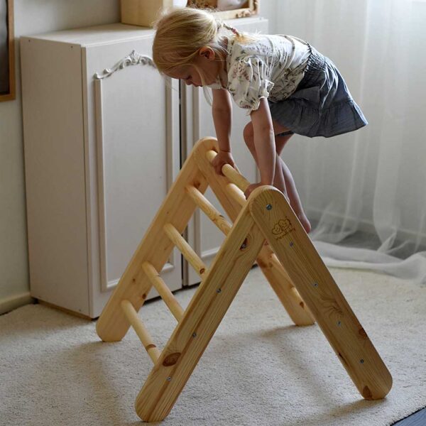 Climbing Triangle for Kids in Natural Wood. Handmade Montessori Childs Climbing Pikler Ladder for Playroom, Bedroom, Creche, Child Care & Pre-School, Ireland.