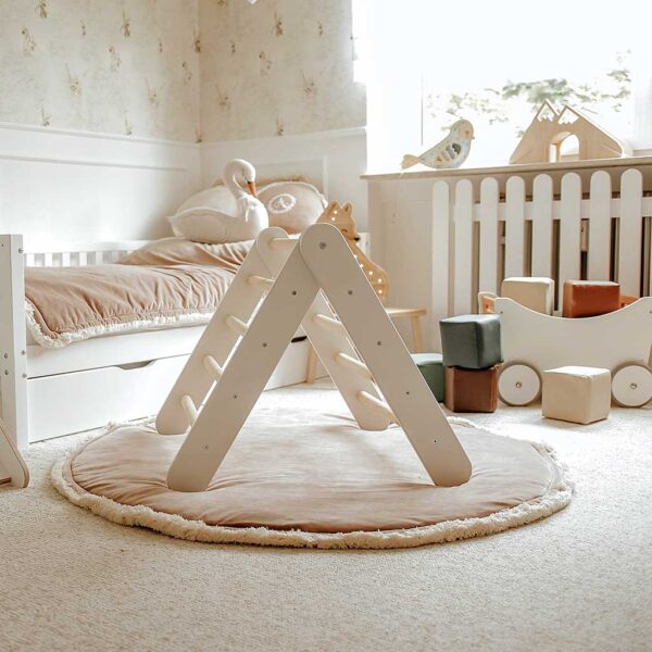 White Climbing Triangle Ladder for Kids. Handmade Pikler Montessori Childs Climbing Ladder for Playroom, Bedroom, Creche, Child Care & Pre-School, Ireland.