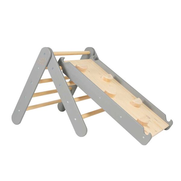 Climbing Triangle, Indoor Slide & Rock Climbing Wall 2in1. Handmade Wooden Pikler Climbing Ladder in Grey for Playroom, Bedroom, Creche & Child Care, Ireland