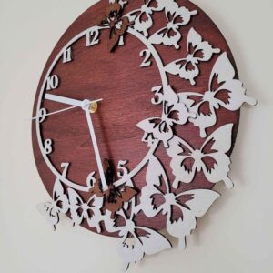 Wooden Butterfly Clock Handmade in Birch Wood. 30cm Eco Friendly Wall Clock Decor with No ticking sound. Handmade in & shipped from Ireland.